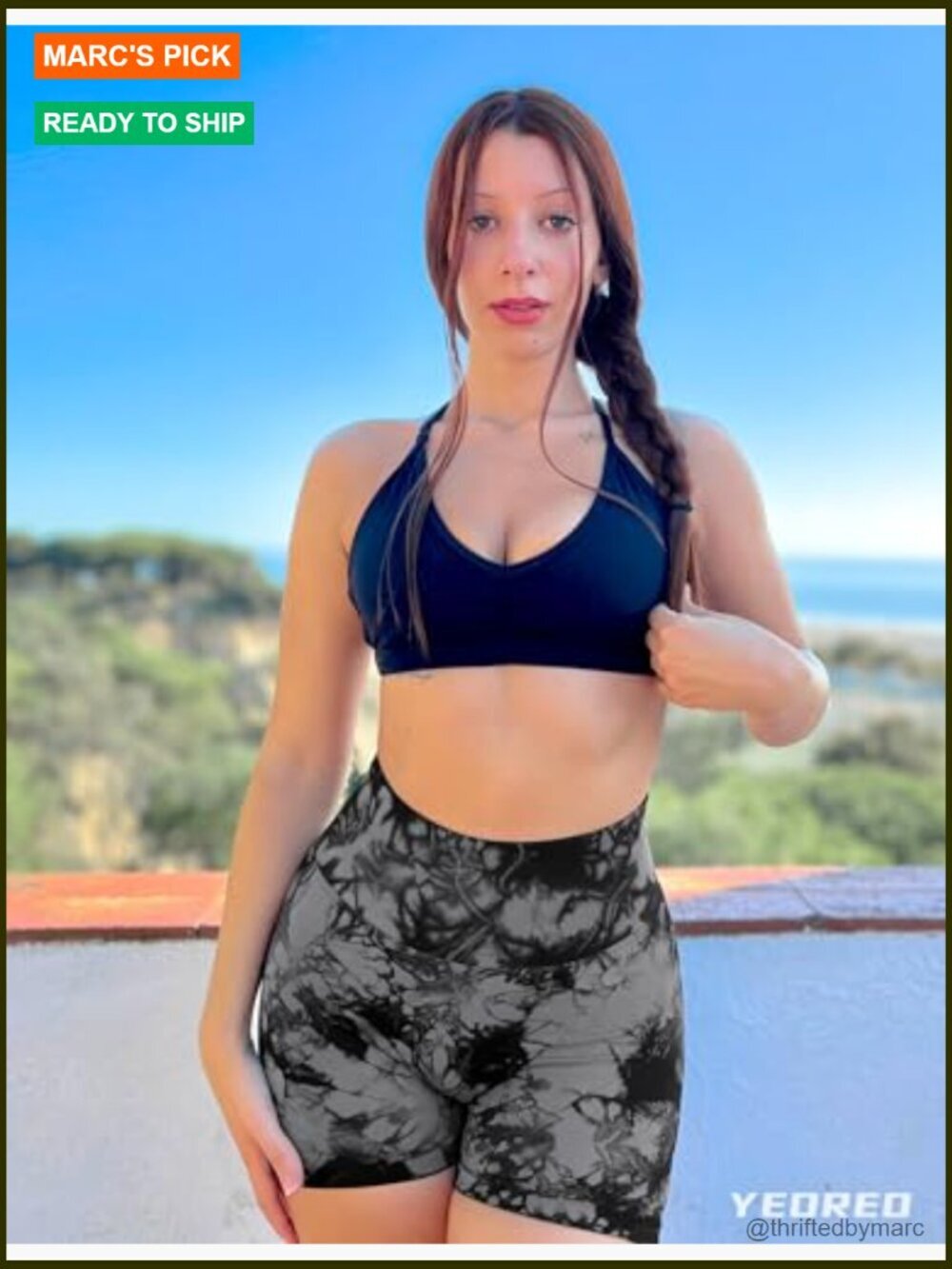 High Waisted Scrunch Biker Shorts - Seamless Contour Gym Shorts - Picture 3 of 7